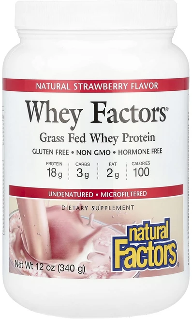 내추럴팩터스 Grass Fed 웨이 프로틴 유청 단백질 딸기 340g 3개 락토페린 알부민 락토 글로불린 페닐 알라닌 루신 글라이신 트레오닌 트립토판 히스티딘 아스파르트산 티로신 - 쿠팡