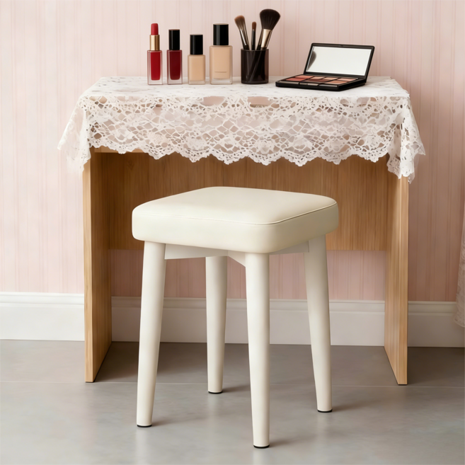 SengsoHome 푹신한 편안한 PU가죽 쿠션 화장대 스툴 의자, 1개, 화이트