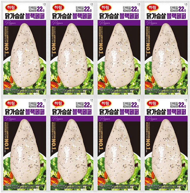하림 닭가슴살 블랙페퍼, 100g, 8개