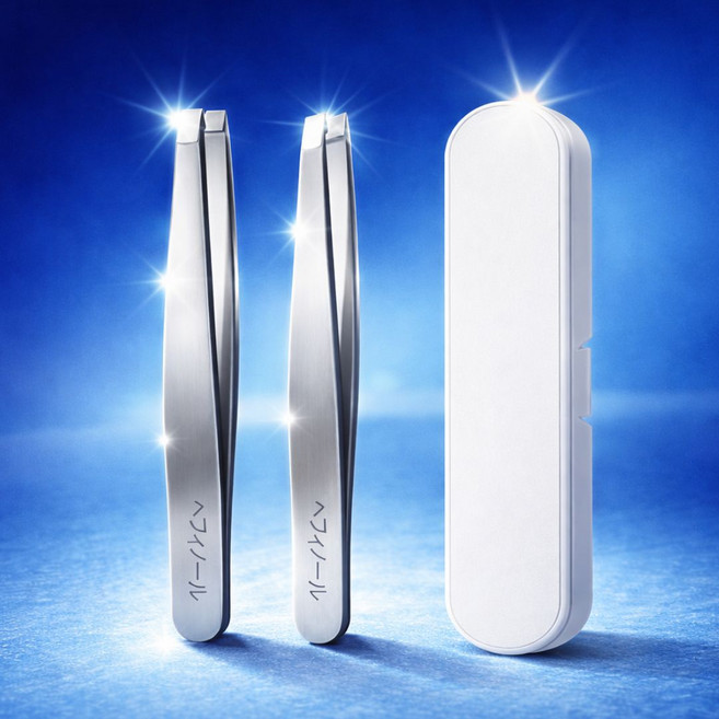 슬러피 털 잘잡히는 미세모 족집게 눈썹 흰머리 수염 제모 트위저 사선+플렛 세트, 2개, 메탈릭 실버