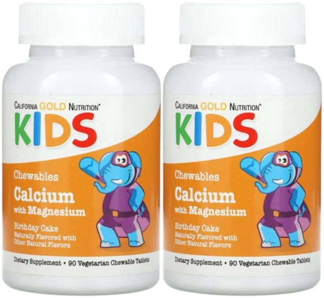 캘리포니아골드뉴트리션 키즈 칼슘 위드 마그네슘 Calcium with Magnesium 츄어블 90정 2개 - 쿠팡