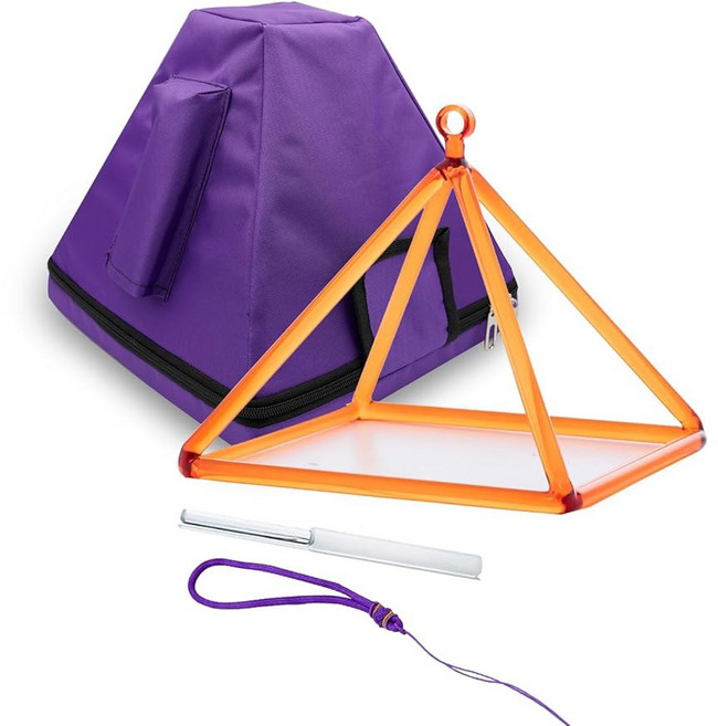 혜은 크리스탈 싱잉 피라미드 볼 스틱과 보라색 로프가 있는 투명한 8인치 쿼츠 피라미드, 8inch orange with bag