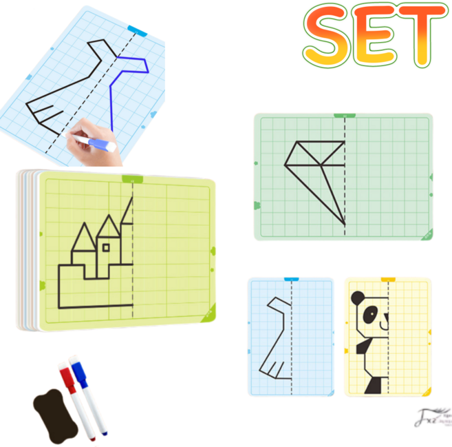 제고비 집중력 향상 대칭그림 따라 그리기 드로잉 보드 인지훈련 연습 교구세트, 중급, 1개, 파스텔