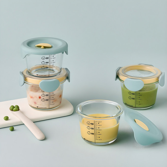 락앤락 리틀럽 디어 혼합 원형 이유식용기, 260ml, 스카이블루, 4개