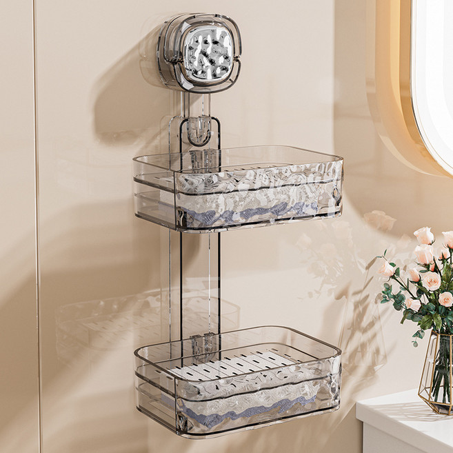 Norbei 무타공 흡착식 물빠짐 비누받침 2in1, 2박스, 블랙 투명