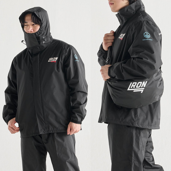 IRON 오토바이 우비 상하세트, 블랙