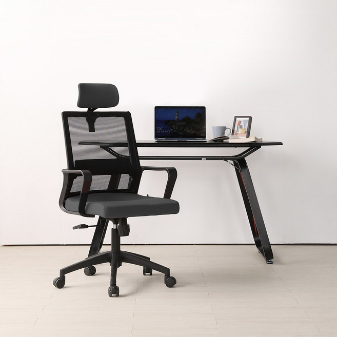 린백토리 LB13H 공부 학생 사무실 편한 회의실 공부용 컴퓨터 책상 의자, 헤드 O, 블랙 + 그레이