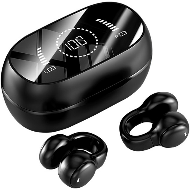 오픈형 무선 골전도 블루투스 V5.3 이어폰 스마트 커널형 노이즈캔슬링 이어폰 고음질 가성비, 블랙, S1