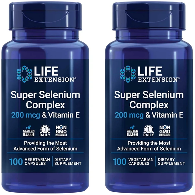 라이프익스텐션 슈퍼 셀레늄 콤플렉스 200mcg & 비타민 E 베지테리안 캡슐, 100정, 2개 - 쿠팡