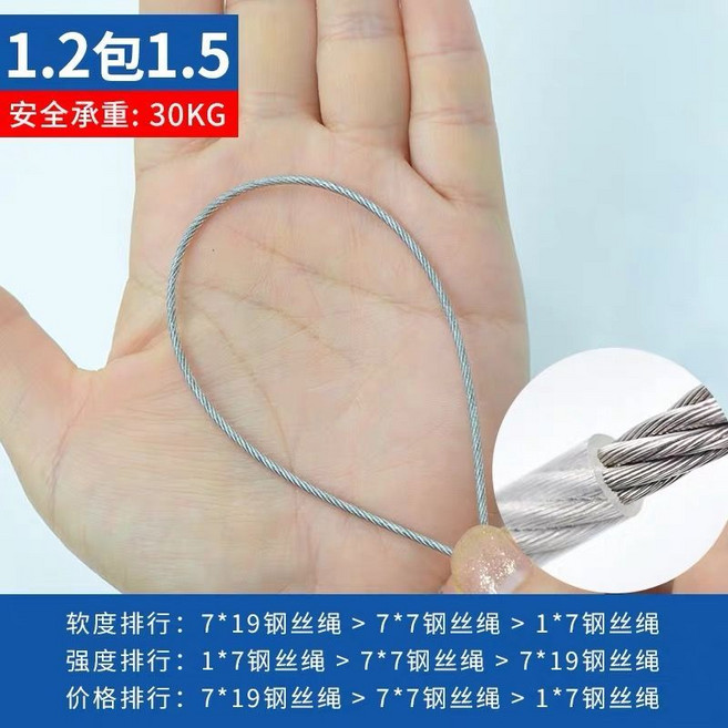 304不鏽鋼鋼絲繩 包膠鋼索, 包塑1.5毫米鋼絲繩,10米送4個鋁套