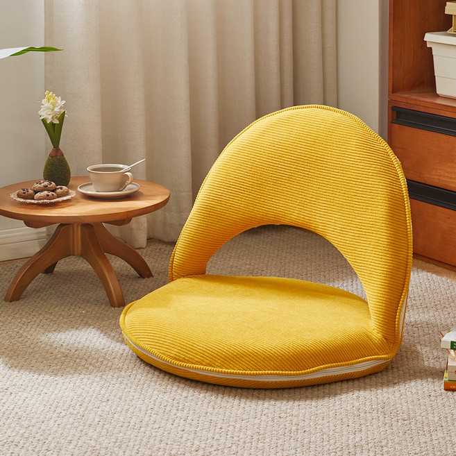 에코 소라노 좌식 의자 두꺼운 바닥 의자 등받이 접이식 의자, 옐로우, 1개