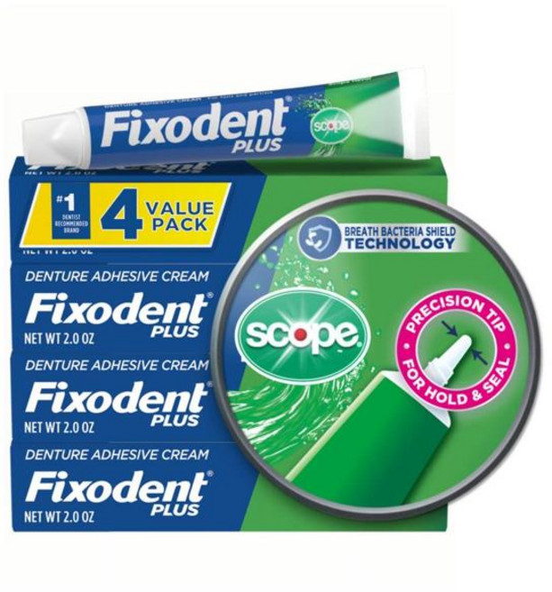 Fixodent 픽소덴트 플러스 스코프 시큐어 의치 접합제 56g, 4개