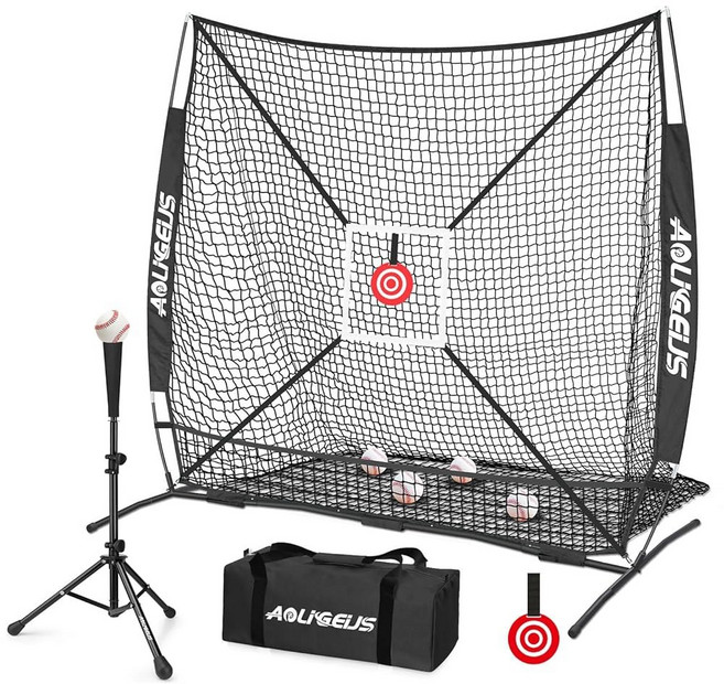 AOLIGEIJS X6 타겟 야구 프레임 연습 보너스 피칭 투구 스트라이크 소프트볼 배팅 캐치용 네트 타격, Full Mouth VersionBlack