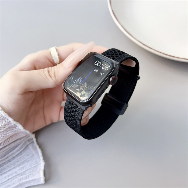 애플워치 여성 여름 호환 나일론 경량 스포트 스트랩 밴드 42 44 mm, 블랙, 1개
