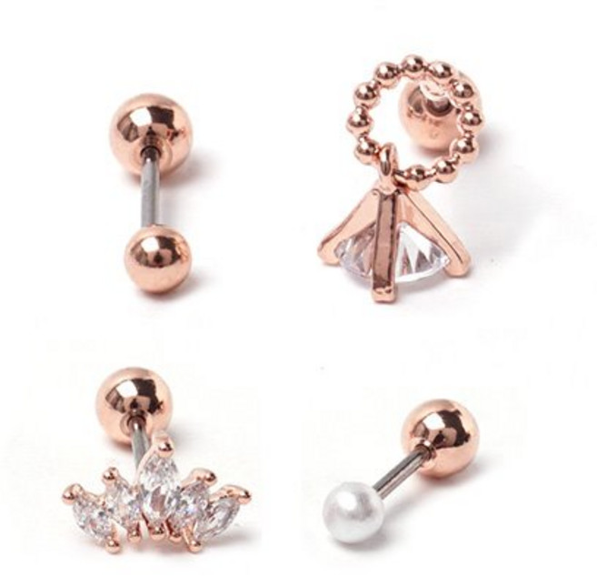 eps6705-R 로즈골드 0.8mm바 피어싱 귀걸이 (4종set)