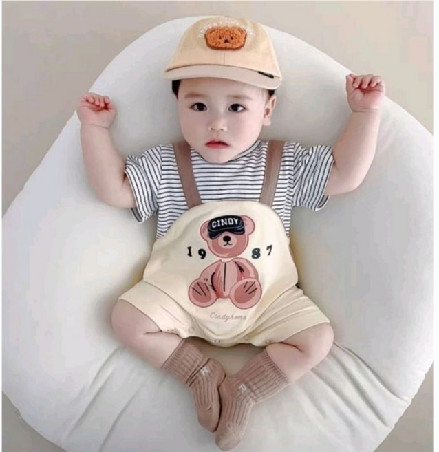春夏季男寶寶假兩件吊帶連身裝.百日裝.週歲裝.