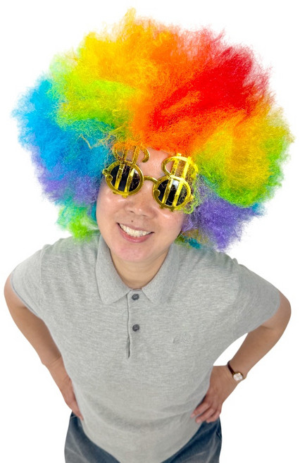 JL매직 폭탄뽀글이가발 (달러안경세트), 1세트, 무지개가발+달러안경