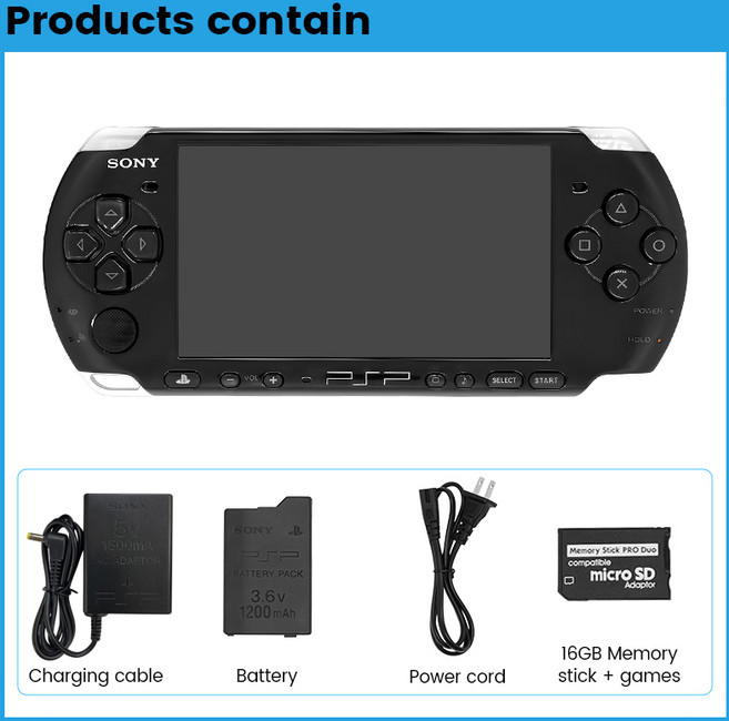 Sony psp 3000 휴대용 게임 콘솔PSP3006 PlayStation PSP3000 게임 콘솔+ 게임, 01 PIANO BLACK, 01 CHINA