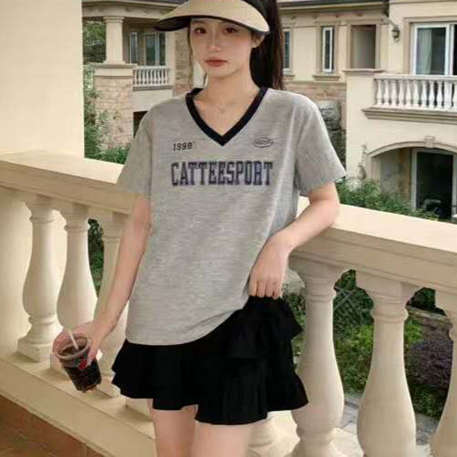 이서어패럴 브이넥배색반팔 티셔츠107