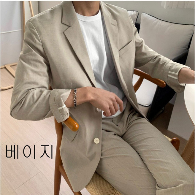 [제이웰]남자 봄 여름 가을 고퀄 린넨 스판 시원한 쿨 셋업 정장 수트 자켓