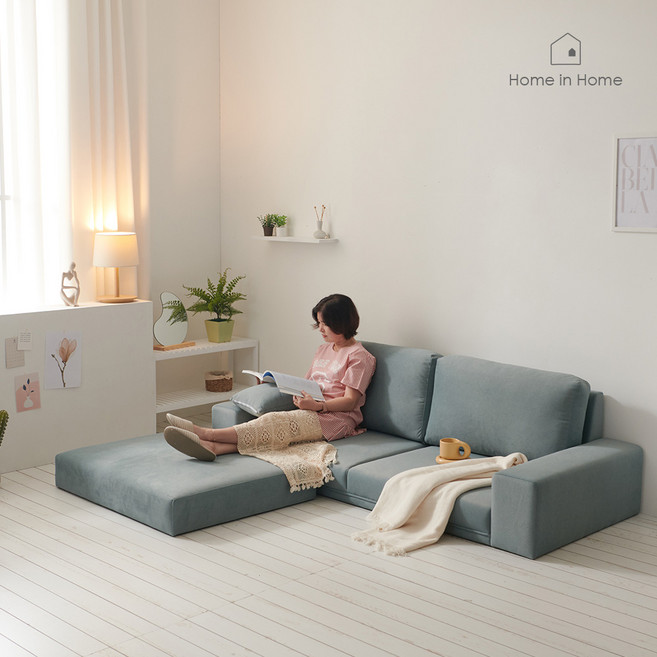 홈인홈 로우(low) 아쿠아텍스 3인용 좌식소파 +와이드스툴세트_H01, 라이트그레이