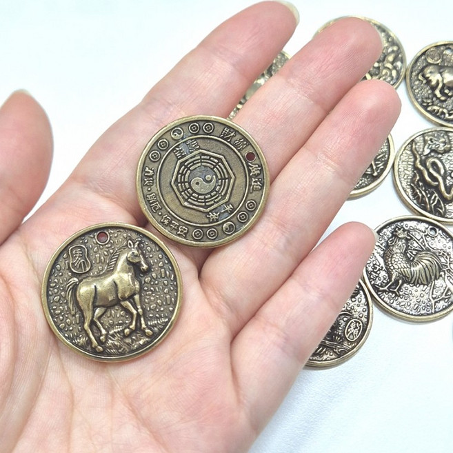 행운의 12간지 엽전 DIY 펜던트 십이지신 풍수소품 부적, 1개, 쥐