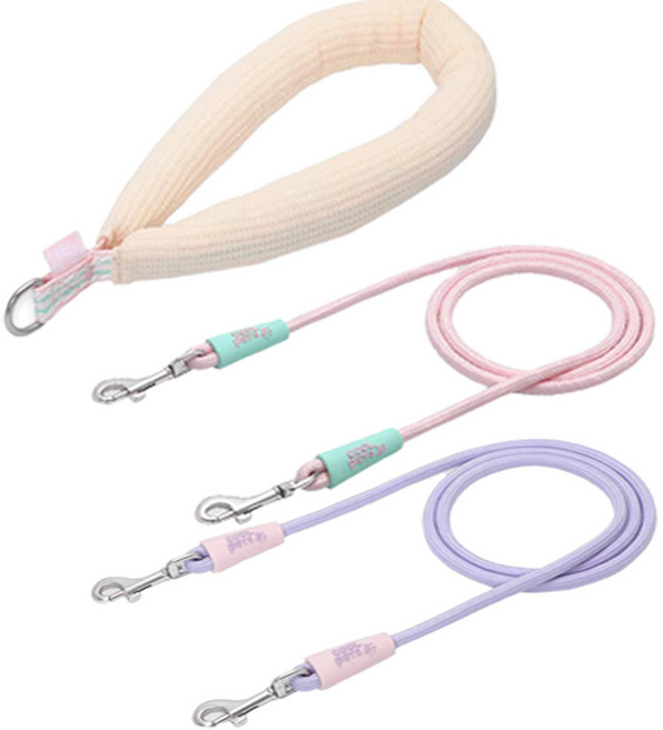 쿨펫츠 다같이가자 트윈리드줄 1.5m 다견산책줄, 솜사탕베이지+핑크*퍼플, 1개