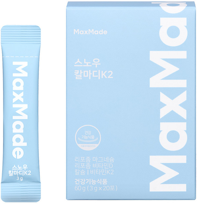 맥스메이드 스노우 칼마디K2 리포좀 어린이 칼슘 마그네슘 비타민D3 비타민K2 20포, 1개, 60g