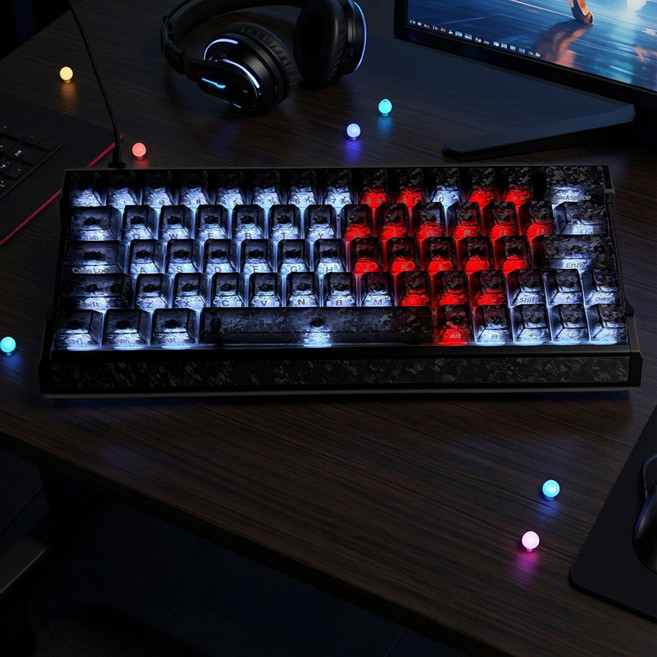 ATING DUNE V2 冰川藍透光鍵帽 適用磁軸機械鍵盤 RGB 透明替換鍵帽, 1個, 黑碳纖維側刻鍵帽不 含 鍵 盤