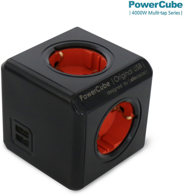파워큐브 1250BC 오리지널 컬러 USB 2.0 멀티탭 4구, 75mm, 블랙, 1개