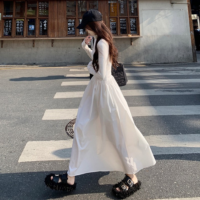 【氣質收腰】白色連衣裙 連衣裙女 秋季連衣裙 韓版連衣裙 氣質連衣裙 修身顯瘦 小眾設計 Polo領 輕熟風 2024秋季新款, DS386白色