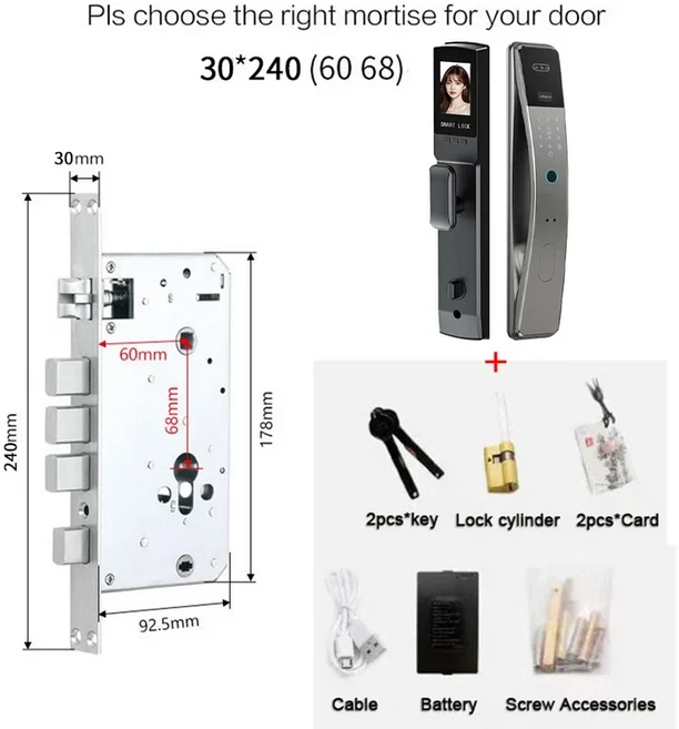 3D 얼굴 인식 앱 WIFI 비밀번호 지문 카드 휴대용 비주얼 초인종 모니터링 카메라 전자 도어 잠금 장치, 01 Black, 05 30 240 6068