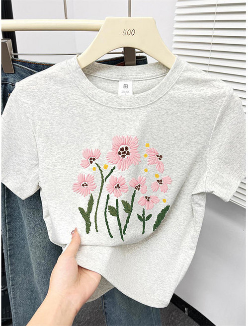 해피유통 여성 꽃 슬림핏 빈티지 모던 반팔 티 jhXG12