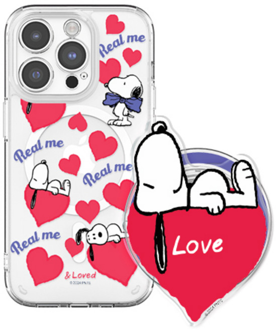 스누피 리얼미 갤럭시 아이폰 렌즈가드 마그네틱 케이스+아크릴톡 세트(맥세이프 호환)