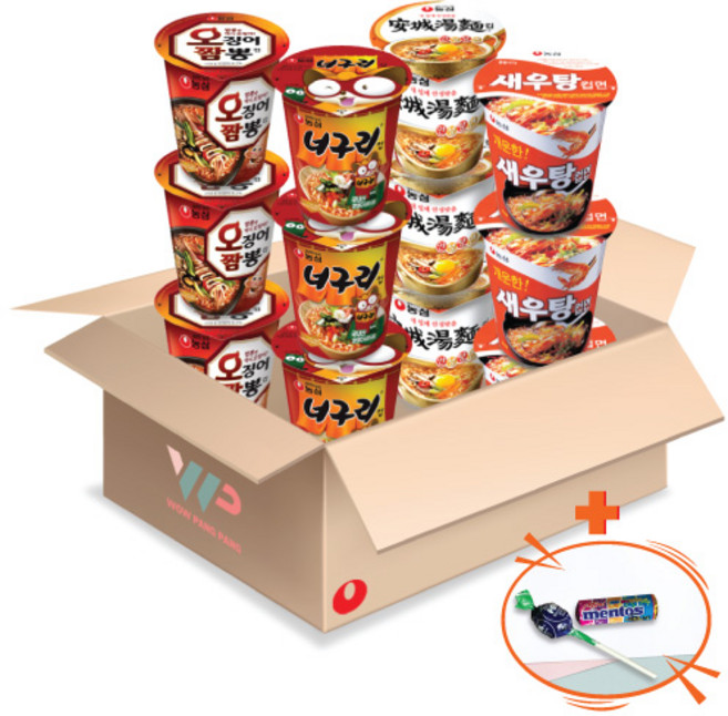 농심 컵라면 소컵 4종 혼합세트 너구리 3컵+오징어 짬뽕 3컵+새우탕 3컵+안성탕면 3컵 총12컵입 사탕 사은품 2종 증정, 12개