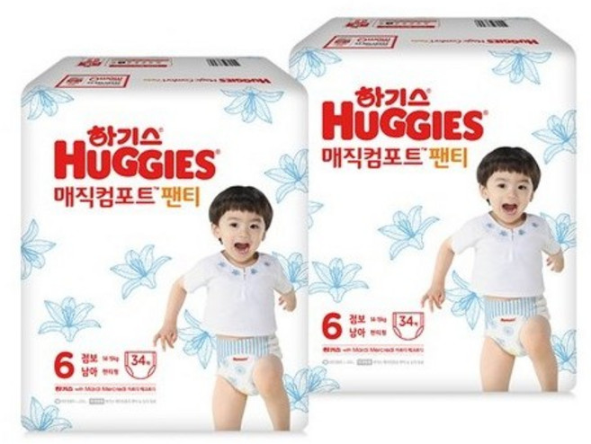 하기스 매직 컴포트 팬티형 기저귀 남아용 점보형 6단계 (14~19kg), 168매