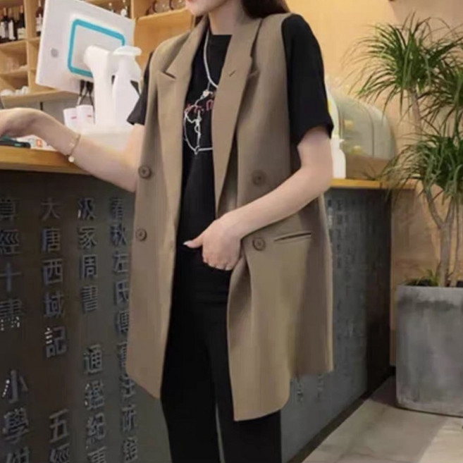Hey look here 質感OL翻領四釦西裝背心 卡其/深灰/黑 背心外套 後開岔 辦公室女孩