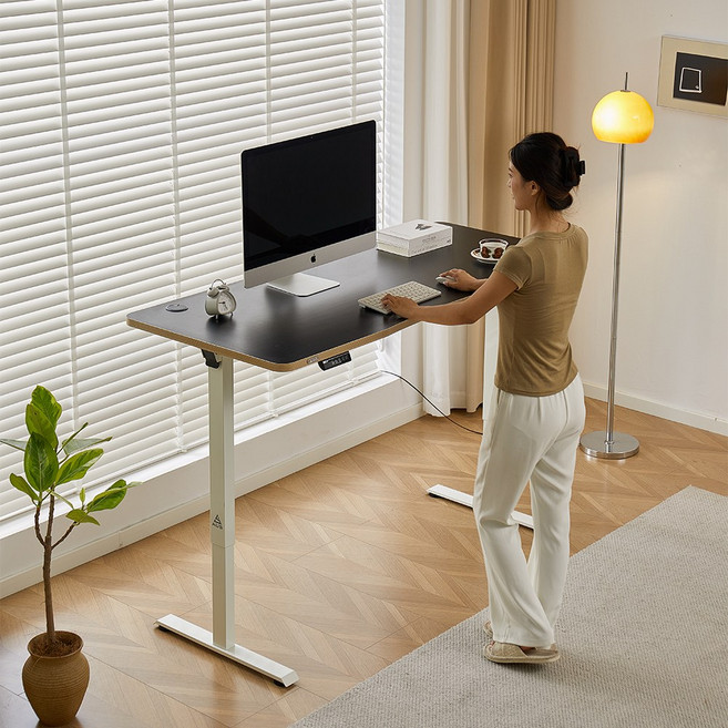 아우스 원목 FJ03 간편조립 전동 모션데스크 전동책상 높낮이조절책상 스탠딩책상 1000 1200 1400 1600, 블랙 상판+화이트 프레임