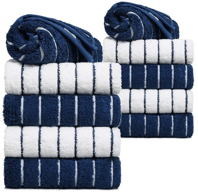 타월톡톡 국내공정 코마사 세면타올 시크라인컬러믹스 190g 고급호텔수건, 네이비MIX, 15개