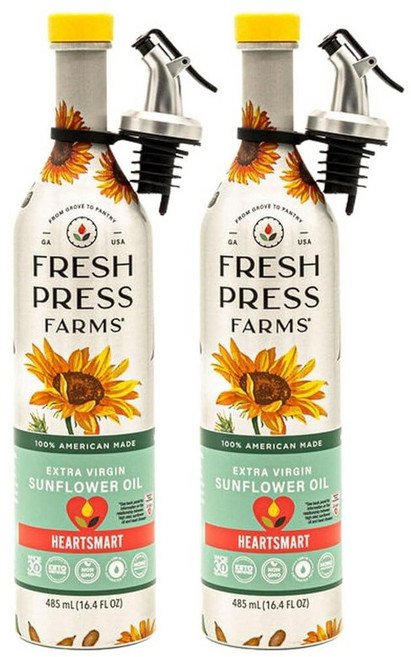 Fresh Press Farms 콜드 프레스 엑스트라 버진 해바라기 오일 500ml(16.4온스) (2팩) 고올레산 조지아 재배 100% 미국산 비정제 Whole30, 16.4 fl oz Pack of 2, 500ml