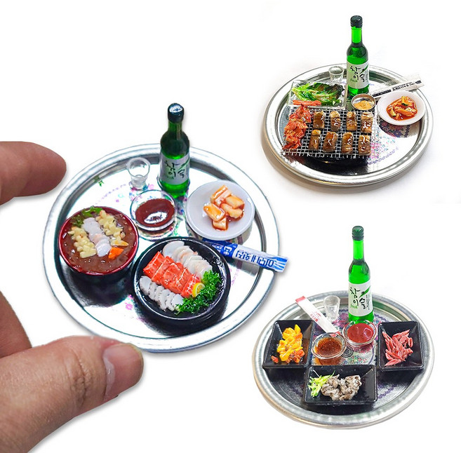 미니를사랑하는사람들 납골당꾸미기 미니어처제사상 안주 술상 세트, 3번 김치 삼겹살 모듬 야채 + 소주 세트