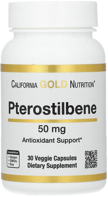 California Gold Nutrition 프테로스틸벤 50mg 베지 캡슐 30정 CGN-01847, 1