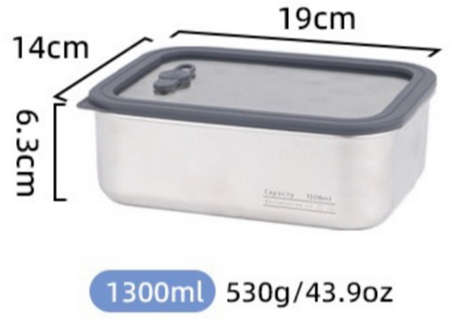 304不鏽鋼 微波便當盒 透明可視餐盒 可速凍保鮮盒 可堆疊收納保溫, 1個, 1300ml(玻璃密封蓋 可微波）