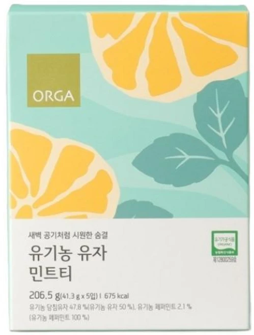 올가홀푸드 유기농 유자 민트티, 41.3g, 5개입, 1개 - 쿠팡