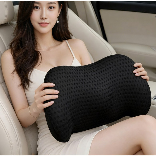 Mayho 자동차 허리쿠션 메쉬 사무실 의자 요추쿠션 차량용 메모리폼 등받이 쿠션, 1개, 블랙