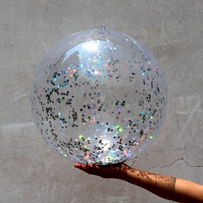 氣球快易送 亮片沙灘球 休閒運動海灘沙灘排球 充氣球 泳池必備 兒童遊戲球, 1個, 沙灘球-24吋銀色亮片球