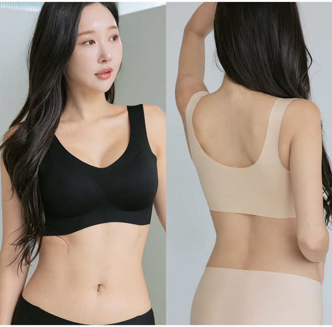 cikicoco 여성 노와이어 패드 일체형 편한 심리스 브라 2P ( S~4XL 빅사이즈 )