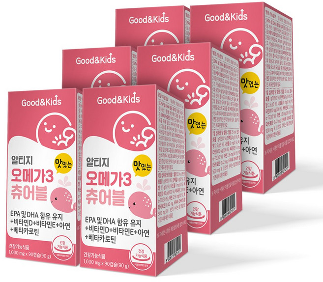 굿앤키즈 맛있는 어린이 알티지 오메가3 츄어블, 6개, 90정