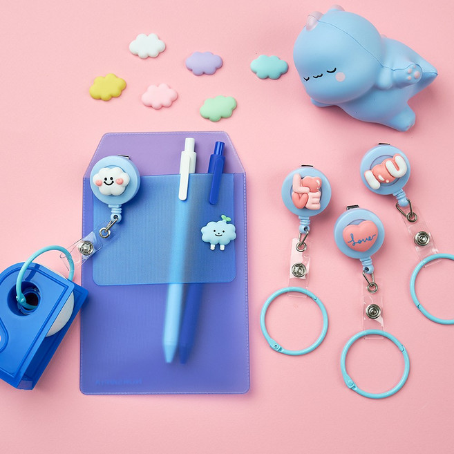 간호사 테이프걸이 릴홀더 사원증 캐릭터 파츠 너스피아 달콤친구들, 03 I love U, 1개, 비비드 원형 클립 - 옐로우