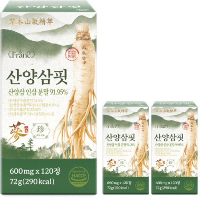 [정품] 산양삼 핏 산양삼 인삼 분말 91.95%, 3개, 120정